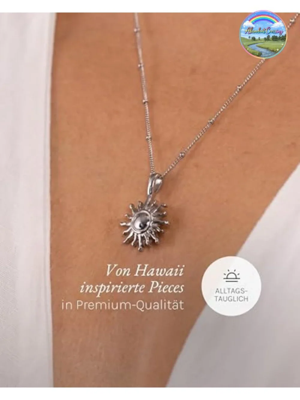 18K Gold Plated Stainless Steel Sun Pendant Necklace Adjustable Waterproof